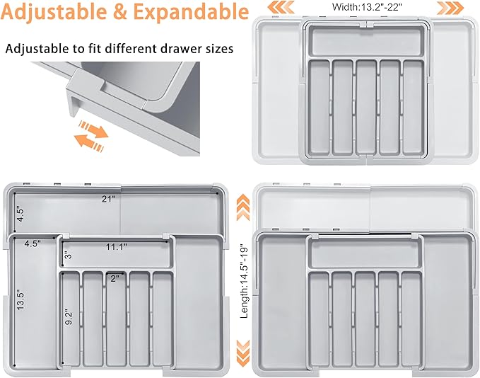 Silverware Organizer Expandable Kitchen Drawer Organizer Adjustable 22"x 19"