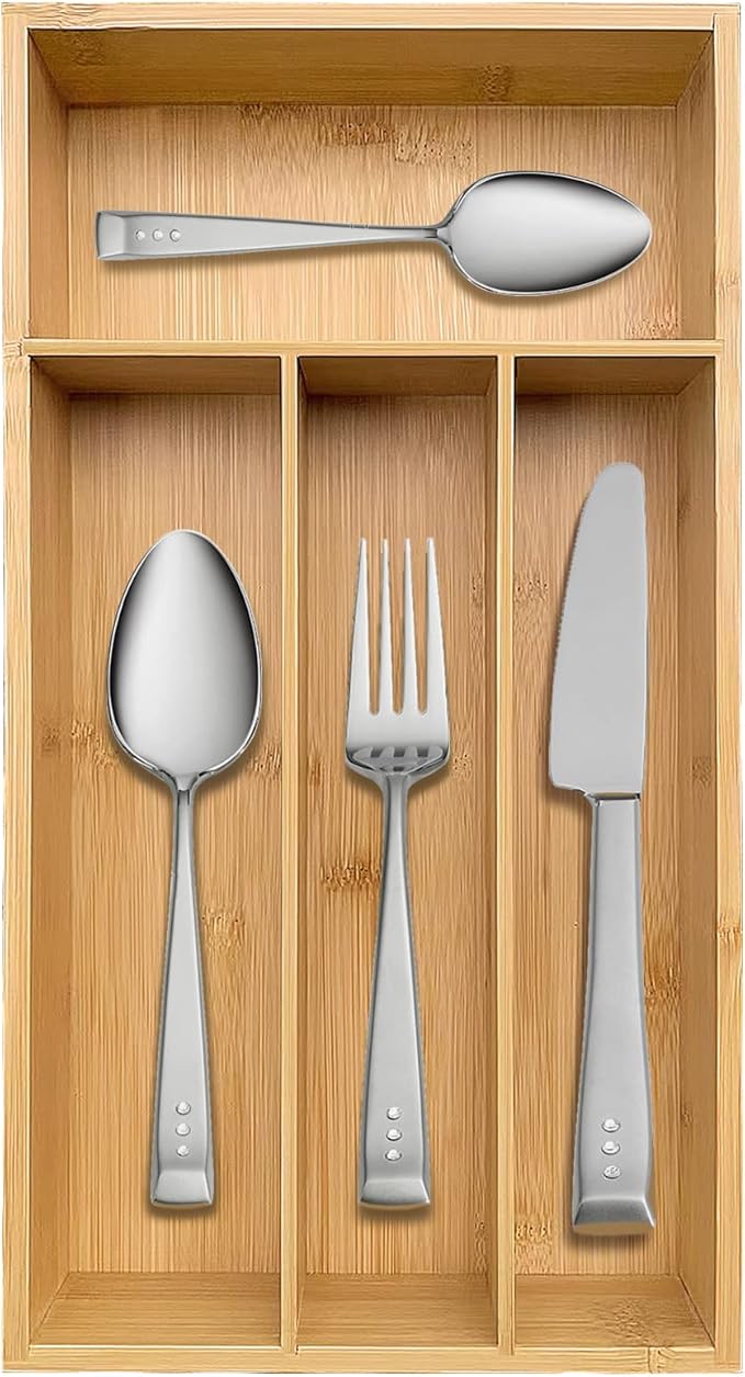 Bamboo Silverware Organizer, Kitchen Drawer Organizer