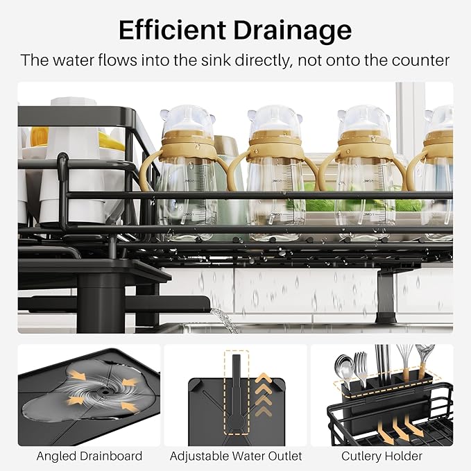 Dish Drying Rack, Extendable Dish Rack, Black