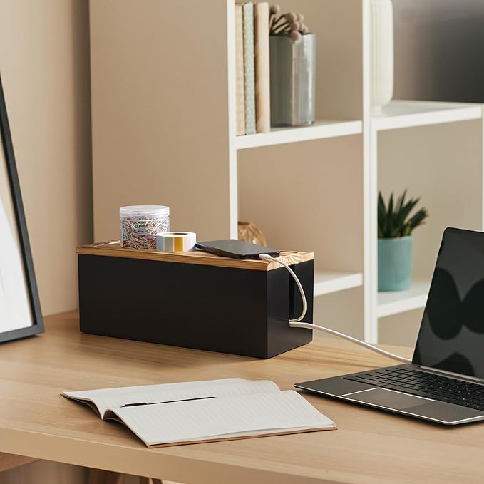 Large Wood Cable Management Box, Cable Organizer Box