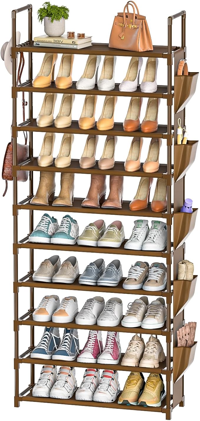 Tall Shoe Rack, 10 Tier Organizer for Closet, 30-35 Pairs