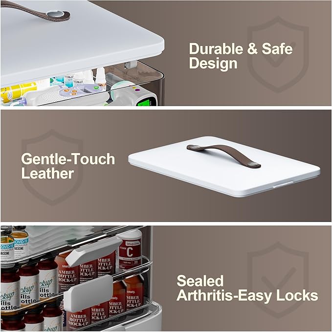 4-Tier XL Medicine Organizer with Leather Handle