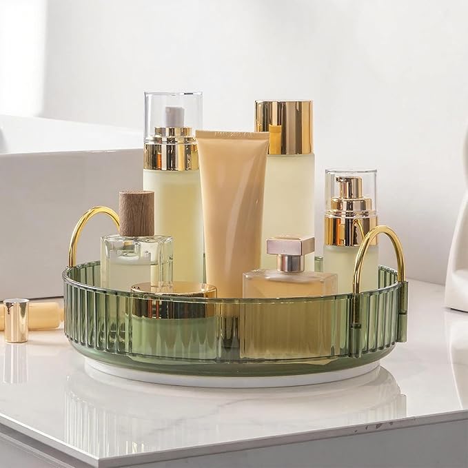 360° Rotating Makeup Organizer, 1 Tier, Green