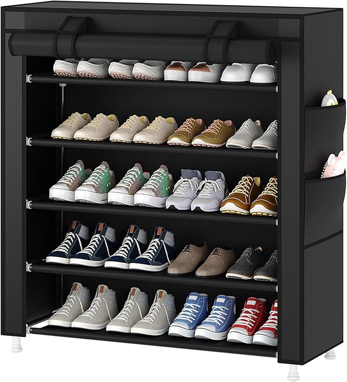 5-Tier Vertical Shoe Rack Organizer, Space Saving Shoe Storage Organizer, Black