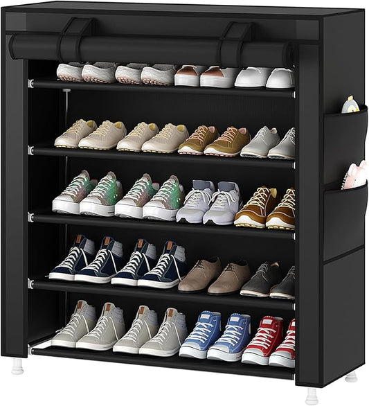 5-Tier Vertical Shoe Rack Organizer, Space Saving Shoe Storage Organizer, Black