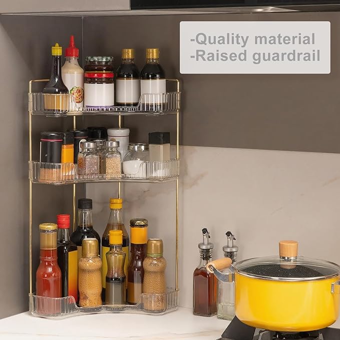 Corner Bathroom Countertop Organizer, Vanity Trays for Counter, Clear, 3 Tiers