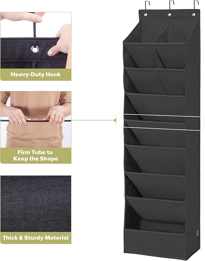4 Pack Shoe Organizer with 6 Extra Large Pockets and 4 Large Pocket, Over the Door Sturdy Closet Storage Rack, Hanging Shoe Organizer for Shoes, Sneakers, Black