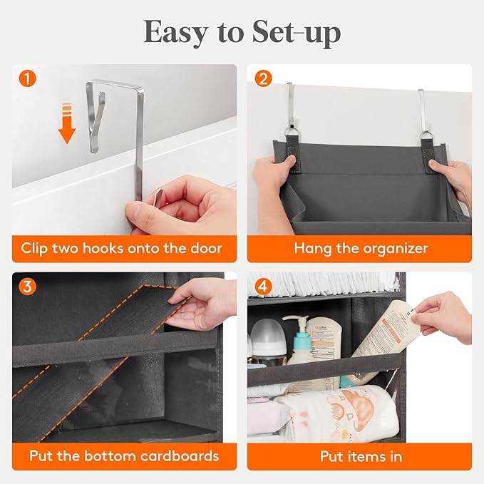 Lifewit 1 Pack Over the Door Organizer, 10 Section Clear Window Hanging Storage with 4 Side Pockets, Sturdy Anti Tilt 40 lbs Load Behind Door for Closet, Bedroom, Bathroom, Nursery, Dorm, Gray