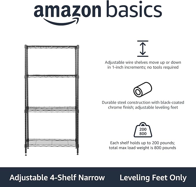 Amazon Basics 4-Shelf Steel Wire Storage Shelves for Garage