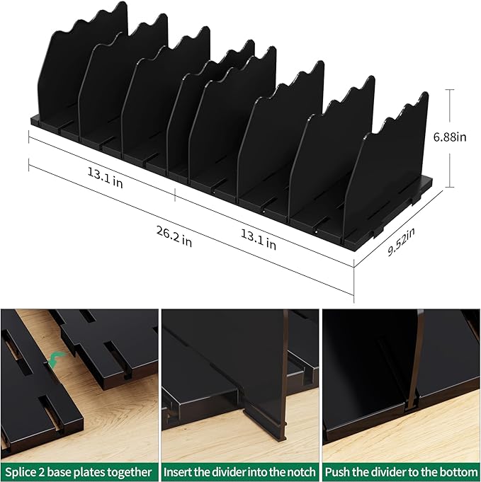 SPACEKEEPER Shelf Divider for Closet, Adjustable Purse Organizers Handbag Separators Storage Organizer Bookshelf Separator Dividers in Bedroom Office Kitchen Bathroom, Black
