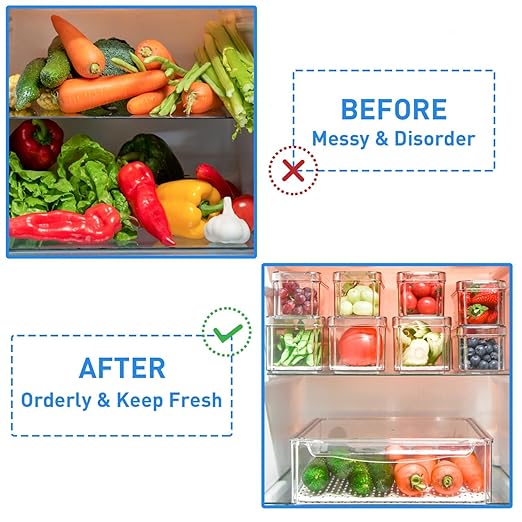 10 Pack Fridge Organizer, Stackable Refrigerator Organizer Bins with Lids
