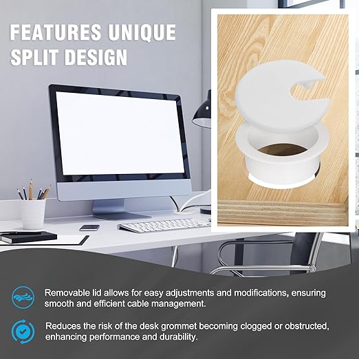 1-1/2" White Desk Grommet, JTemgle Plastic Cable Hole Cover Computer Table Cord Wire Organizer Caps Desktop Cord Management for Home Office TV Stands Tabletops, 5 Pieces