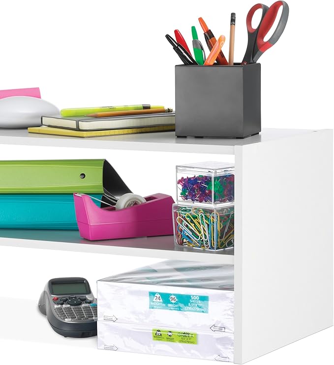 Whitmor Stackable 31" Extra Wide 2-Shelf Storage Organizer, White，2 Pack