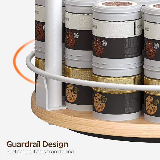 YATINEY 3-Tier Lazy Susan Organizer, Rotating Spice Rack, Spinning Organizer, Industrial Turntable Spice Rack Organizer for Cabinet, Kitchen Countertop, Pantry, White and Natural SR23WN