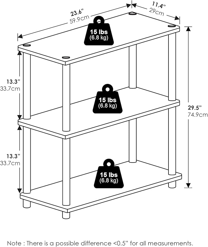 Furinno Turn-N-Tube Storage Shelves Set of 2, 3-Tier Book Shelf, Corner Shelf