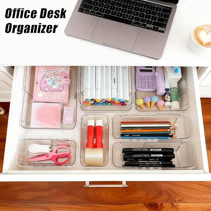 15 Pcs Extendable Drawer Organizer, 2 Sizes Adjustable Makeup Organizer For Drawer, Bathroom Drawer Organizer Tray, Clear Acrylic Vanity Storage Bin for Makeup, Cosmetic, Desk Drawer Organizer