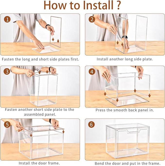 Freebat Stackable Storage Organizers Clear Acrylic Display Case, 5-Pack Acrylic Boxes with Lids, Clear Storage Containers Storage for Handbags, Collectibles & Figures