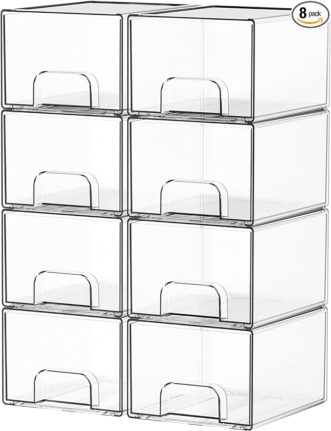 8 Pack Small Stackable Storage Bins, Clear Acrylic Drawer Boxes