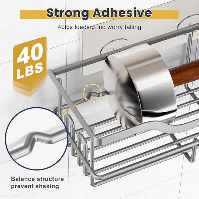 OMAIRA 3-Pack Shower Caddy with Soap Holder, Adhesive Rustproof No-drill Strudy Loading Inside Shower Organizer Shelves Rack Storage Bathroom Organization for Smooth Wall Glass Tile, Grey (Large)