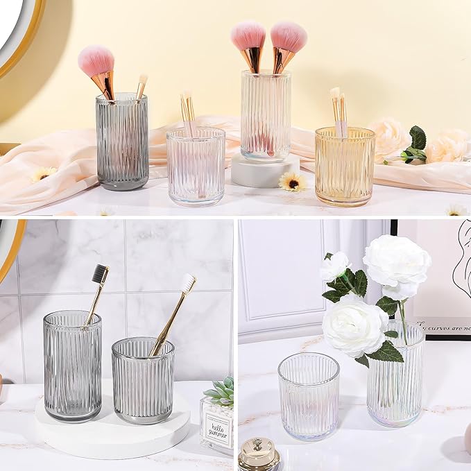 DASITON Makeup Brush Holder Organizer, Crystal Glass Makeup Brushes Storage Holder, Vintage Make Up Brush Cup for Vanity, Pen Pencil Holder for Desk, Toothbrush Holders for Bathroom (Colorful S)