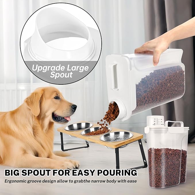 Airtight Pet Food Storage Container 5+10 Lbs 2 Pack, BPA-Free Dog Cat Food Dispenser with Measuring Cup & Large Spout, Leakproof Food Bin for Bird Seed, Rice, Flour, Kitchen Dry Goods