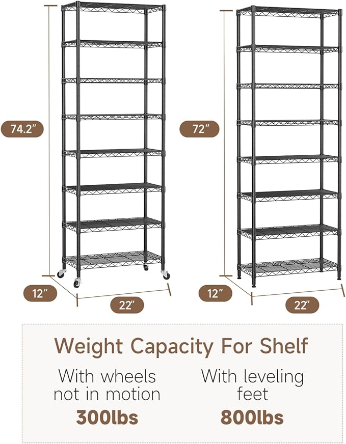 Golpart 8 Tier Adjustable Storage Shelves Heavy Duty Metal Shelf Wire Shelving Unit Organizer Rack for Home Kitchen Office Pantry Room Bathroom Shelving Organizers and Storage Laundry