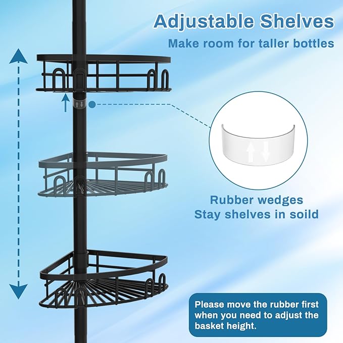 Rustproof Corner Shower Caddy Tension Pole