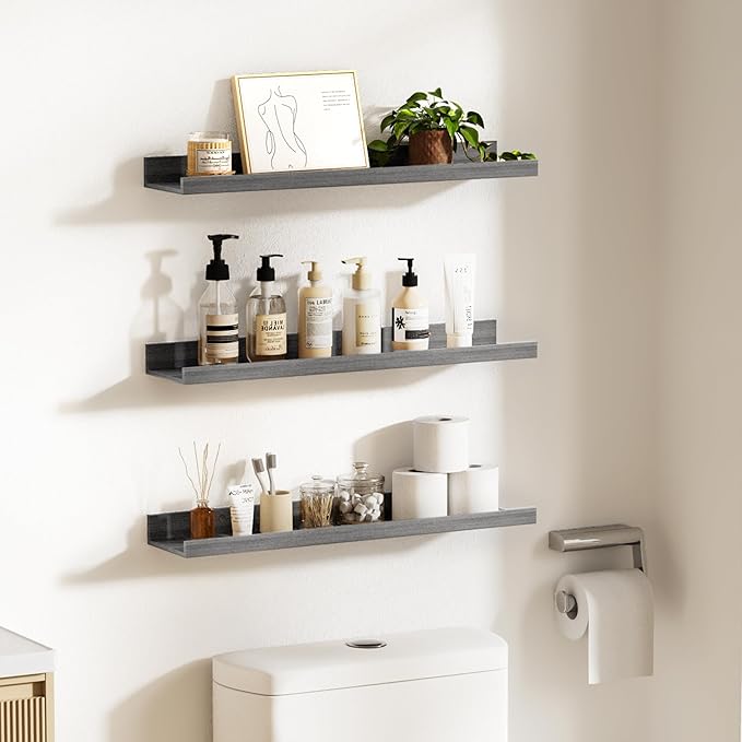 Floating Shelves for Wall, 23.6 Inch Shelves for Decor Storage Set of 6, Grey