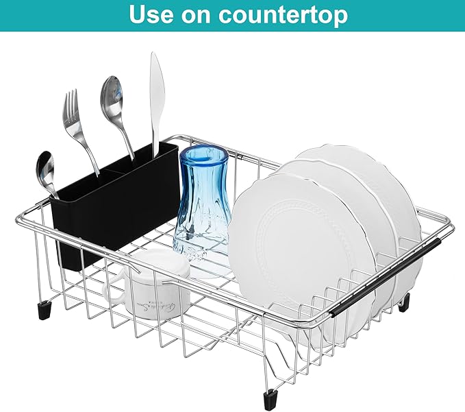 Expandable Multifunctional Dish Drying Rack, Rustproof Stainless Organizer