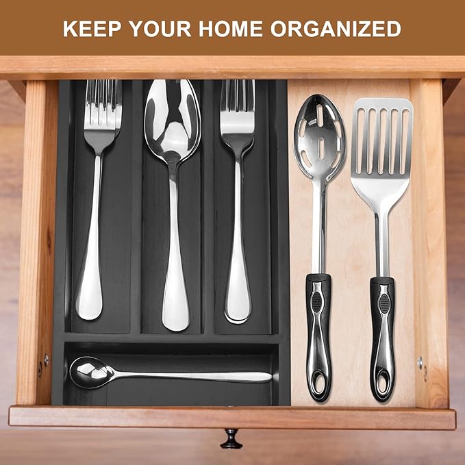 Small Cutlery Tray Narrow Wooden Silverware Organizer 12"x6.7" Spoon Kitchen