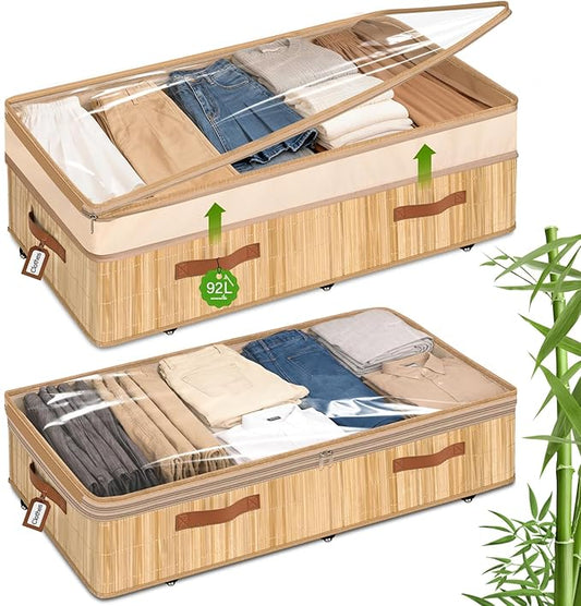 Bamboo Under Bed Storage with Wheels, 1 Pack