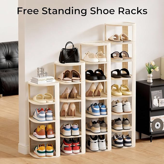 UFORU 8 Tier Vertical Shoe Rack,Corner Shoe Organizer for Entryway,Narrow Free Standing Shoe Organizer for Small Spaces,Tall Shoe Rock for Closet,Easy Assembly Shoe Storage Stand