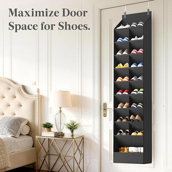 10 Tier Over the Door Shoe Organizer with 19 Large Deep Pockets, Black