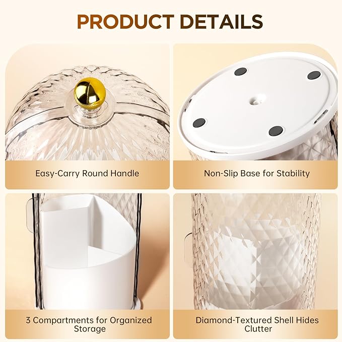 3 Slots Toothbrush Holders with Lid, White