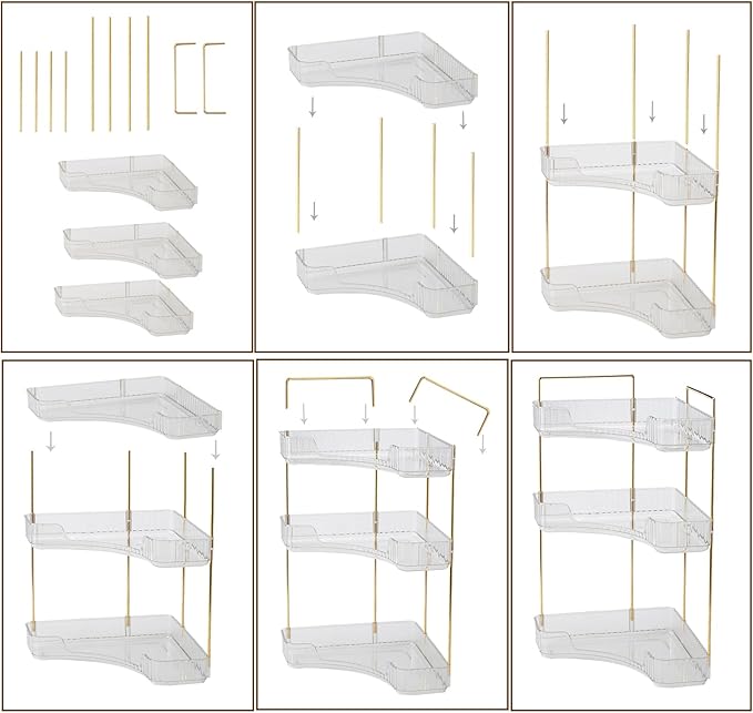 shuang qing 3-Tier Corner Bathroom Counter Organizer – Storage Shelf for Makeup, Perfume & Skincare, Space-Saving Countertop Tray Fits Bathroom, Dresser, Kitchen (White)