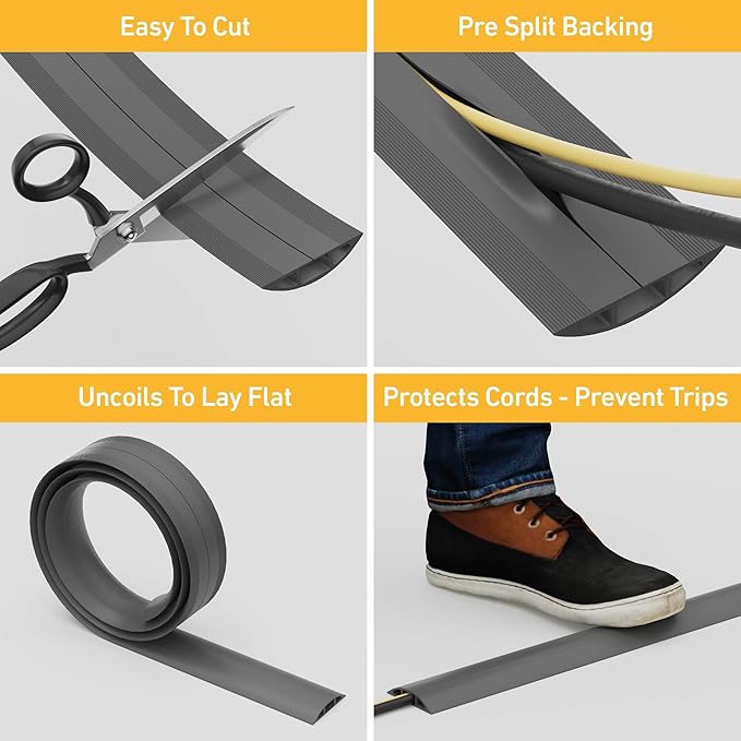 D-Line 6ft Floor Cord Cover, Cable Channel, Protect Cords, Prevent Trips