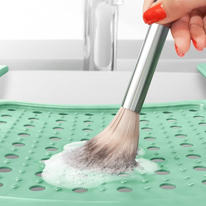 Sink Topper Bathroom Counter Cover & Storage Saver, Foldable Silicone Mat for Hot Tools, Hair Styling & Makeup, Beauty Brush Cleaning Mat, RV Camper Sink Cover & for Small Spaces (Large Green)