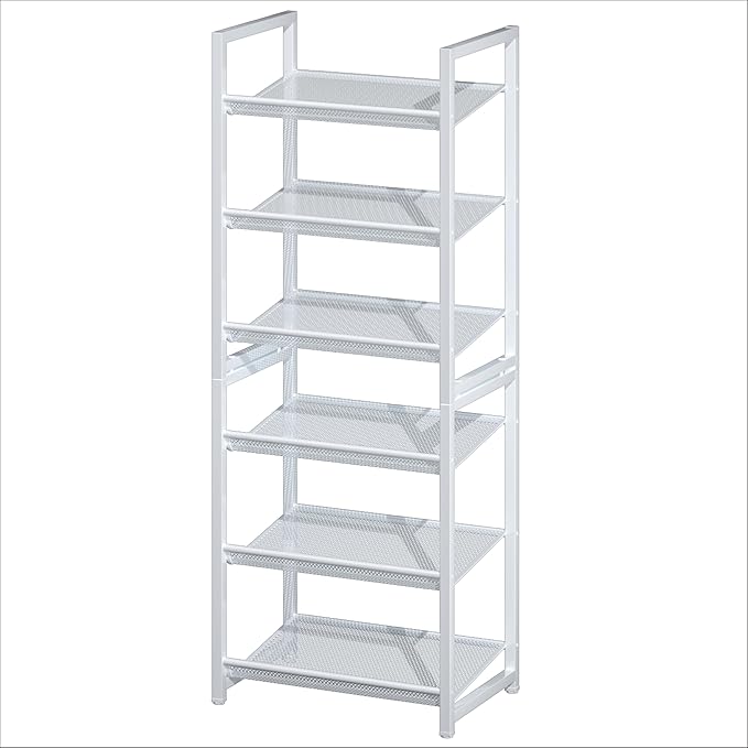 Stackable Shoe Rack, 6 Tier Metal Shoe Storage for 12-15 Pairs, Vertical Shoe Shelf for Small Space Front Door Entrance Closet Garage, White