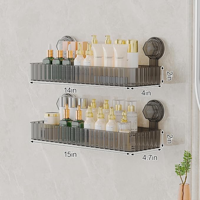 Adhesive Shower Caddy Suction Cup Shower Shelves for Inside Shower No Drilling Bathroom Organizers and Storage Wall Shelf Rack Clear（black,square