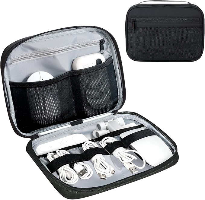 Lcsmaokin Electronics Organizer Bag, Portable Cable Organizer Case Travel Electronic Accessories Storage Case - Travel storage bag for Cables, Chargers, Phone, SD Cards - Black