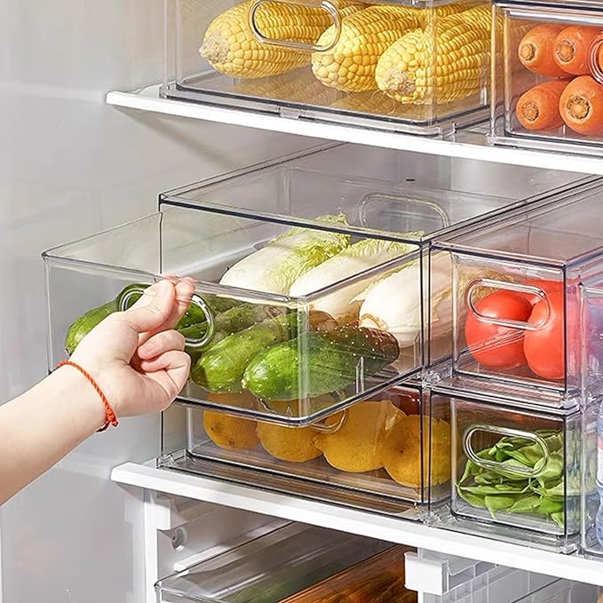 Fridge Drawers, 3-Pack Clear Stackable Pull Out Refrigerator Organizer Bins