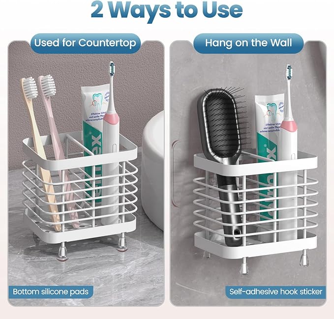Luxspire Toothbrush Holders for Bathroom, Stainless Steel Electric Toothbrush Holder Wall Mounted, Shower Toothbrush Toothpaste Holder, Bathroom Organizer Essentials, 2 Slots, White