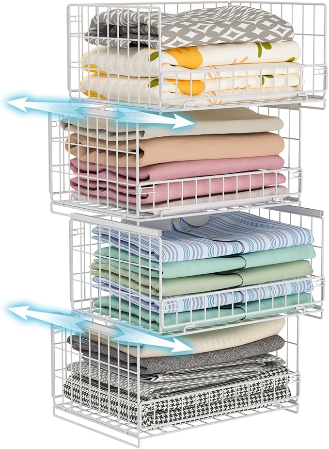 4-Tier Sliding Closet Organizers and Storage Shelves, White