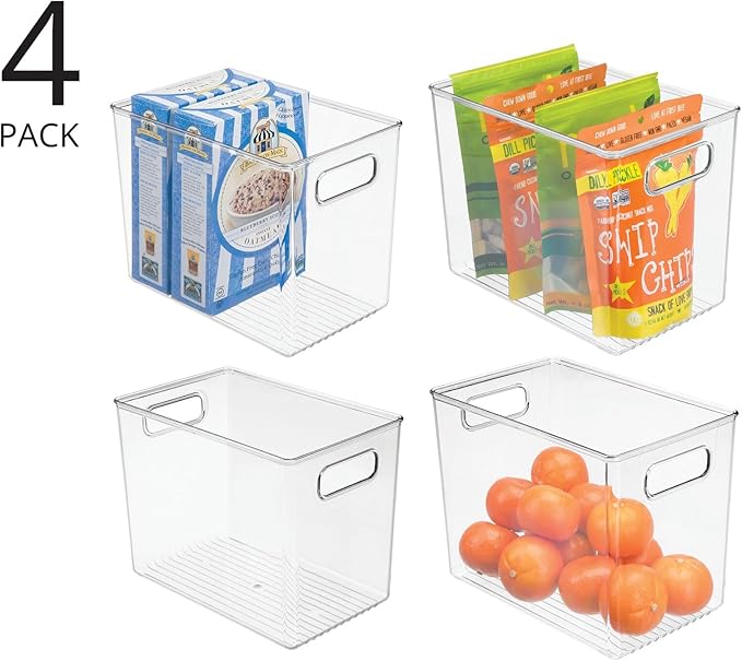 Plastic Deep Kitchen and Pantry Organizer Storage Bin with Handles for Cabinet