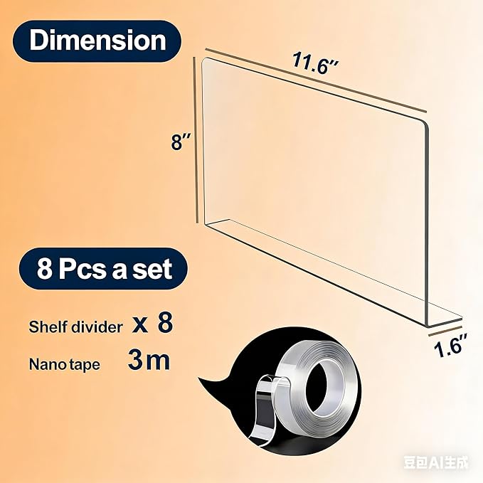 Acrylic Shelf Dividers for Closet Organization，Sweater Organizer for Closet -8pack 8” Tall Clear Plastic Shelf Dividers for Closets Shelves Cabinets