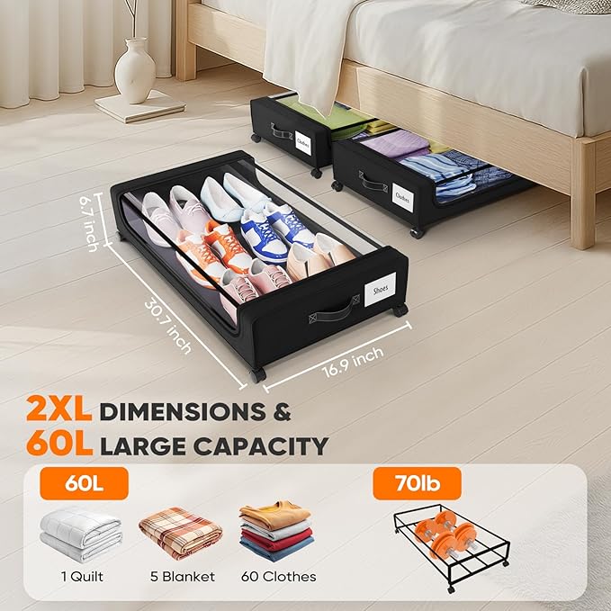 Camkey® Under Bed Storage with 360° Wheels, 2-Pack