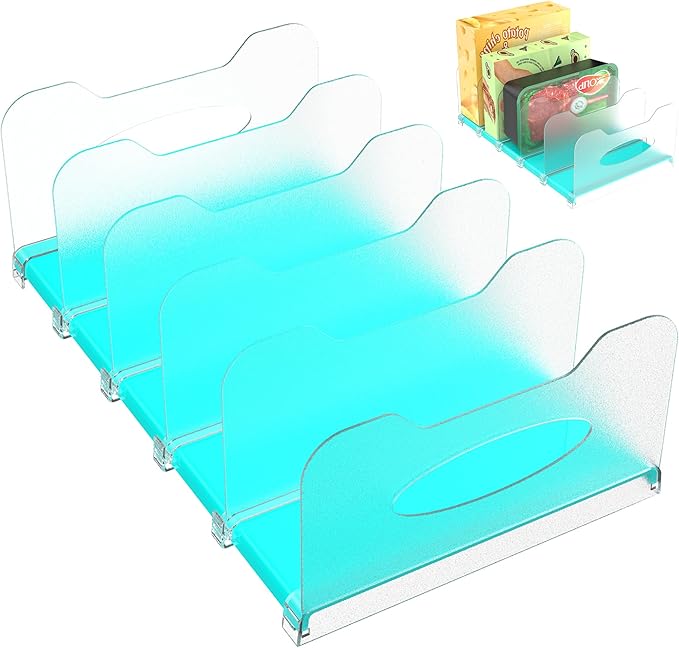 SURETIVIAN Freezer Organizer 12” Visible Fridge Organizer Rack with Removable Dividers and Handles, Freely Adjustable, Fits Refrigerator Frozen Meals, Lunch Meat Box, Cheeses (Mint Green)
