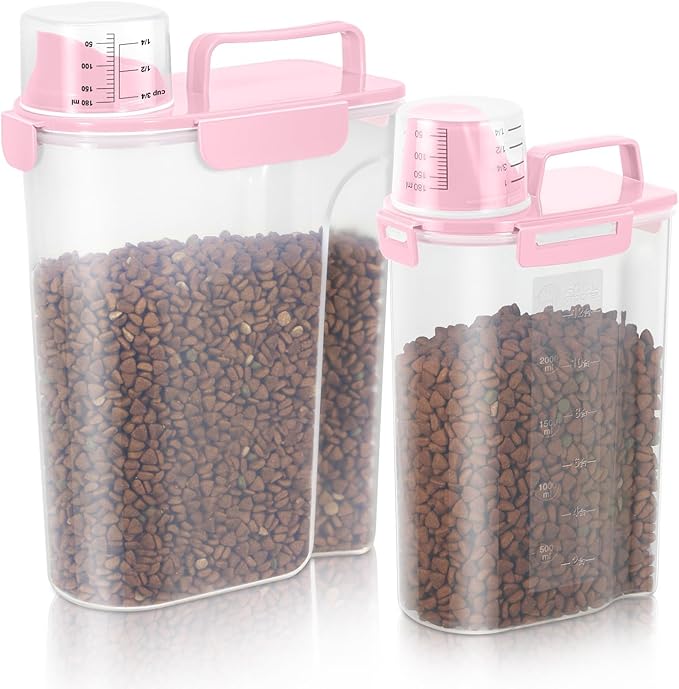 LEAWALK 5Lbs Airtight Cat Dog Food Storage Container with Upgraded Large Nozzle BPA-Free, Pet Food Storage Containers for Rice, Grain, Pet Food, Flour, Dog Treat Storage (Light Pink, (3L+5L)-2pack)