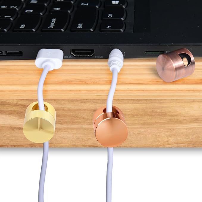 SmallCat 3 Sets Charger Holders for Cords, Adjustable Cable Anchor Holders, Adhesive Metal Cord Clips, Cable Management Wire Organizers for Desk, Office, Nightstand - Gold, Red Bronze, Rose Gold