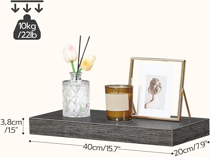 Floating Shelves for Wall, Wall Mounted Shelf Set of 2, Charcoal Gray BC40BJ01